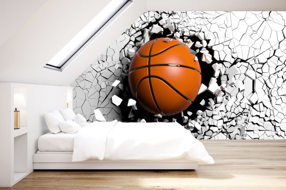 Sports Themed Wall Decals Decorative 3D Broken Wall Basketball Wall  Stickers Mural Sticker Wall Art Decor for Kids Boys Girls Room Child Teen  Bedroom