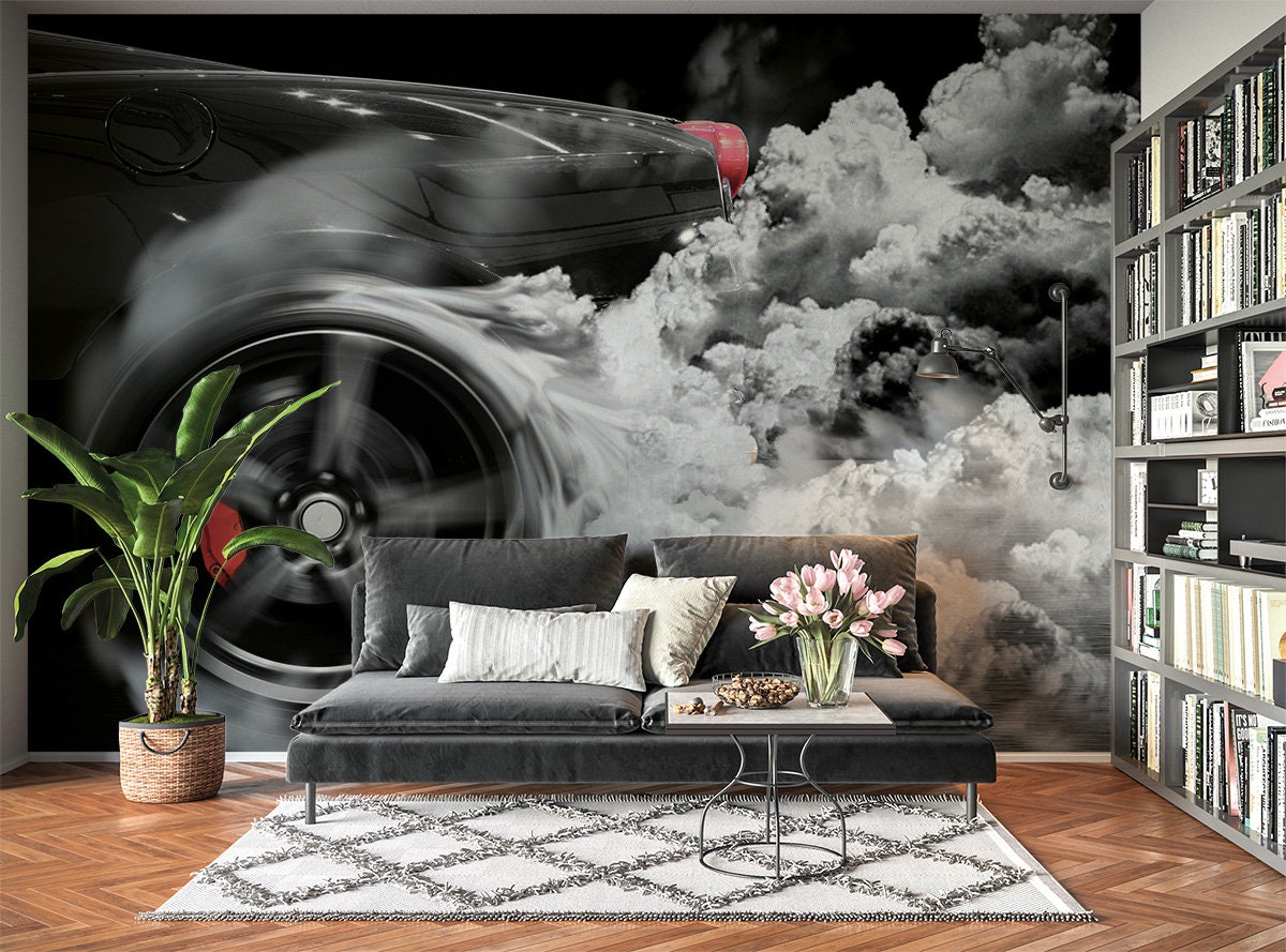 Drift Car Tyre Smoke Boys Wallpaper Mural