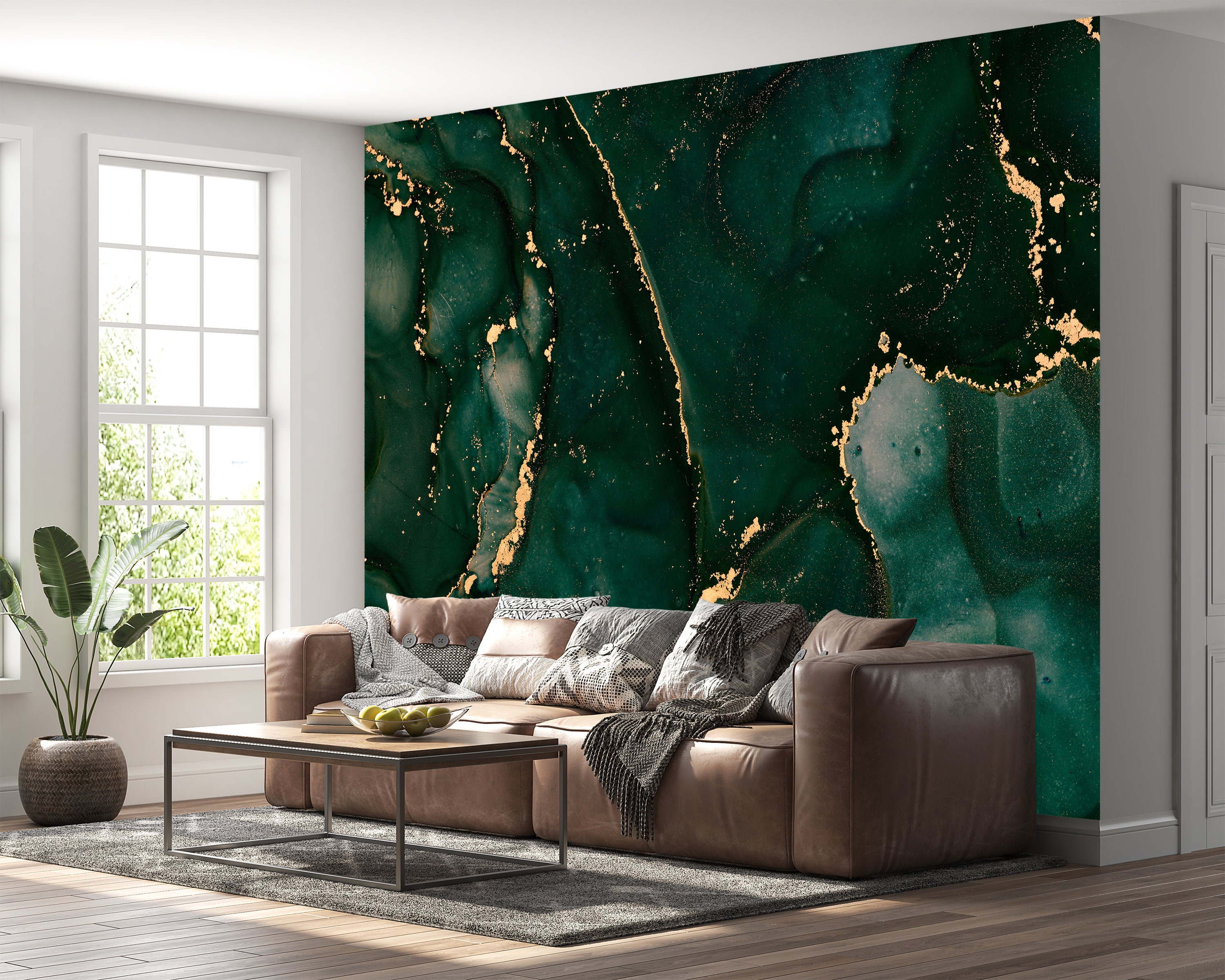 A green and gold patterned wallpaper  Magic Decor 