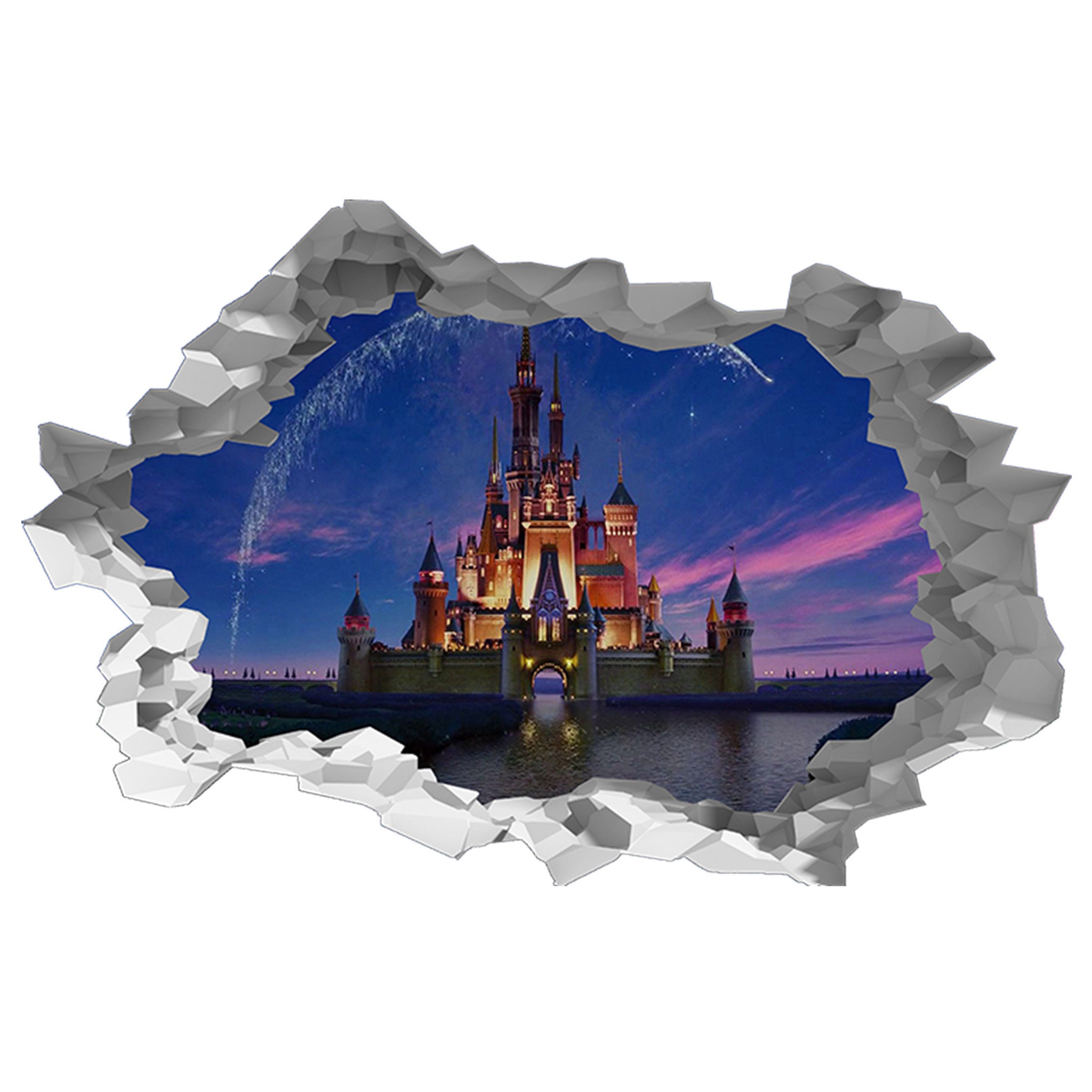 Wall Sticker Disney Castle At Night 3D Hole in The Wall Self Etsy