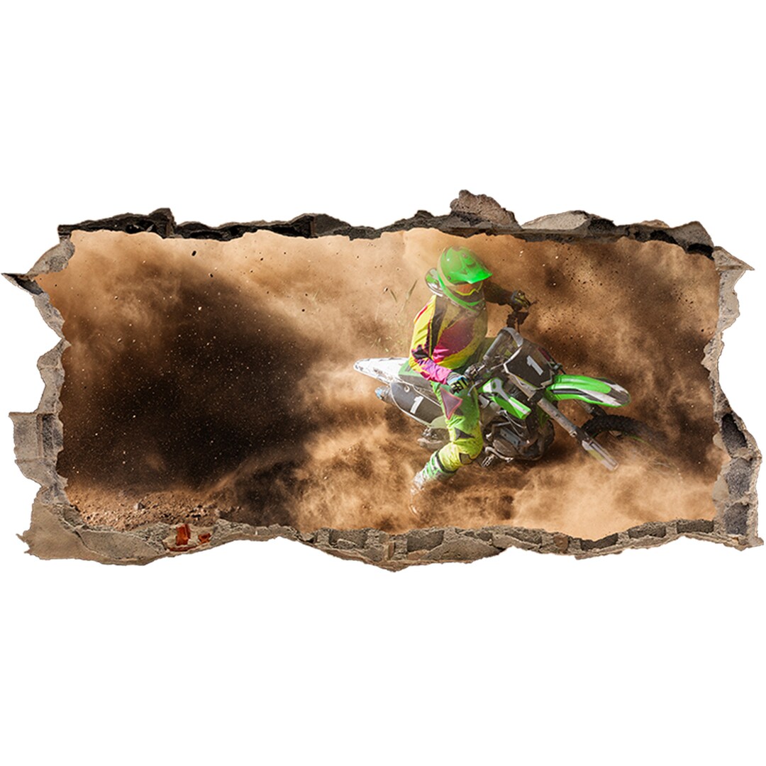 Wall Sticker Motocross & Sand Blast 3D Hole in the Wall Effect - Etsy