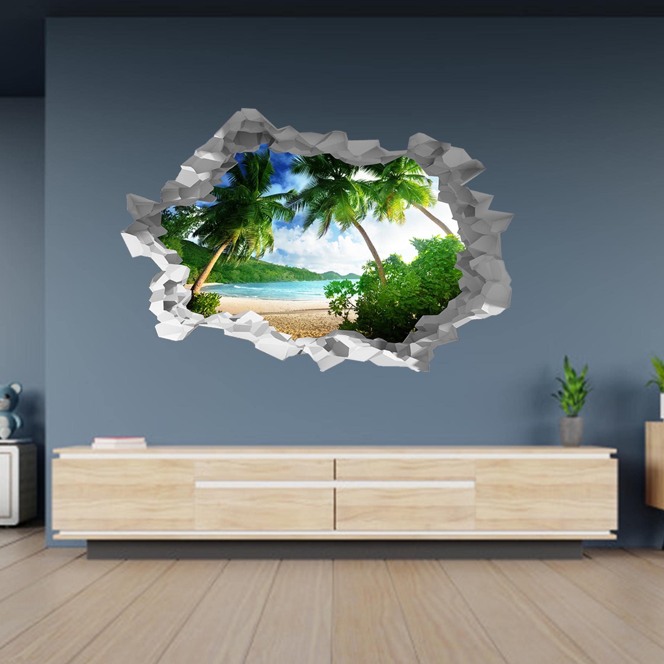 Wall Sticker Beach Landscape With Palm 3D Hole in the Wall Etsy