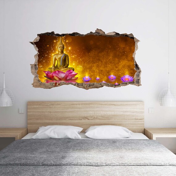 Wall Sticker Buddha on the Lotus Flower 3D Hole in the Wall Self Adhesive  Art Decal Mural -  Israel