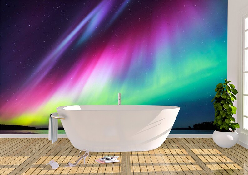 Rainbow Aurora Borealis Wall Mural Photo Wallpaper UV Print Etsy