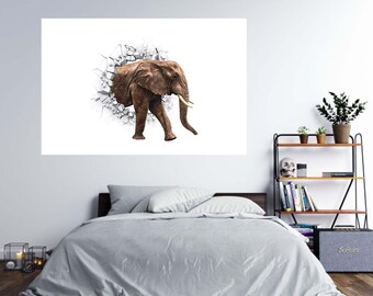 Wall Sticker Elephant 3D Hole in The Wall Effect Self Adhesive Art Decal Mural