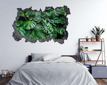 Wall Sticker Tropical Monstera Leaf 3D Hole in The Wall Effect C Decal Mural