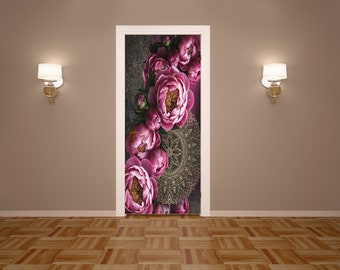 Nature Door Murals Peel and Stick Vinyl Wrap Door Wrap Door Sticker Front Door Decor Door Decoration Door Decor Peonies on The Wall