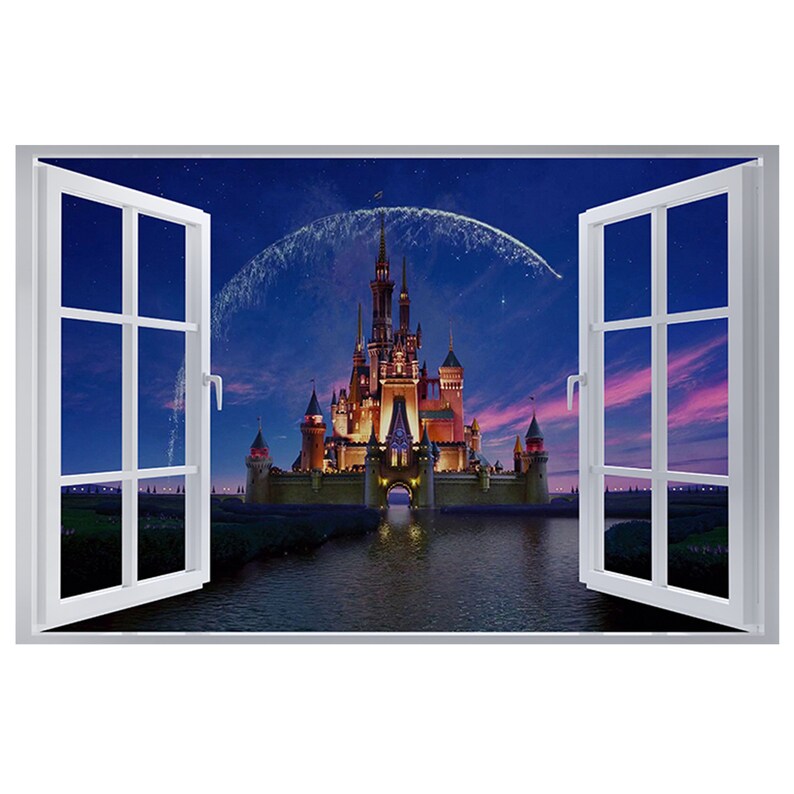 Wall Sticker Disney Castle at Night 3D Window Effect Self - Etsy UK