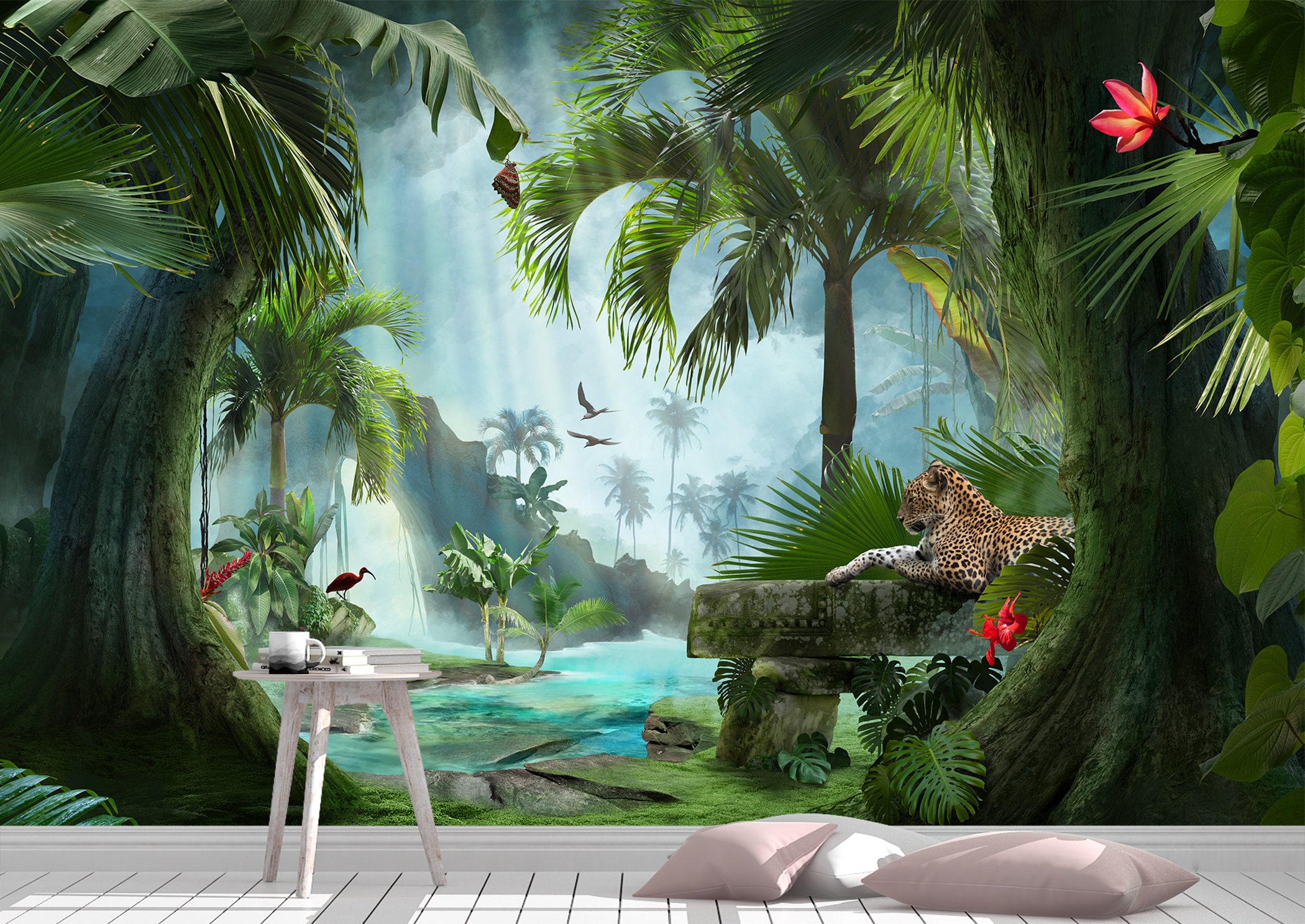 Tiger in the Jungle Wall Mural Wallpaper Wall Art Peel & Stick Etsy