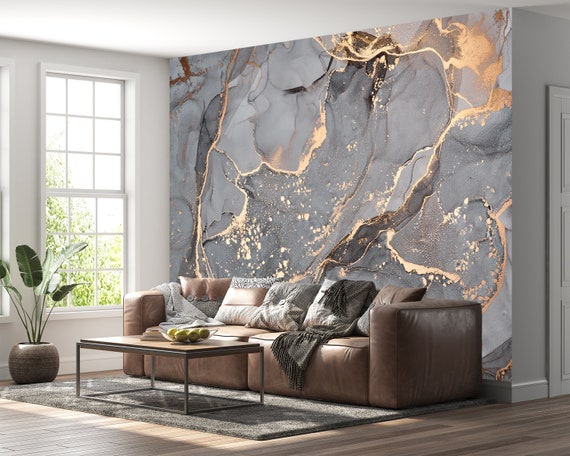 Grey and Gold Marble Wall Mural Wallpaper Wall Art Peel & Stick