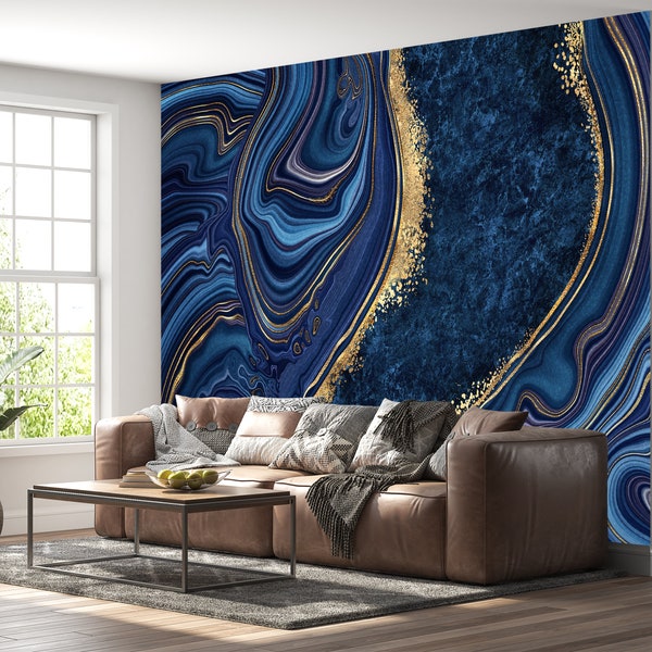 Dark Blue and Gold Wallpaper Etsy UK