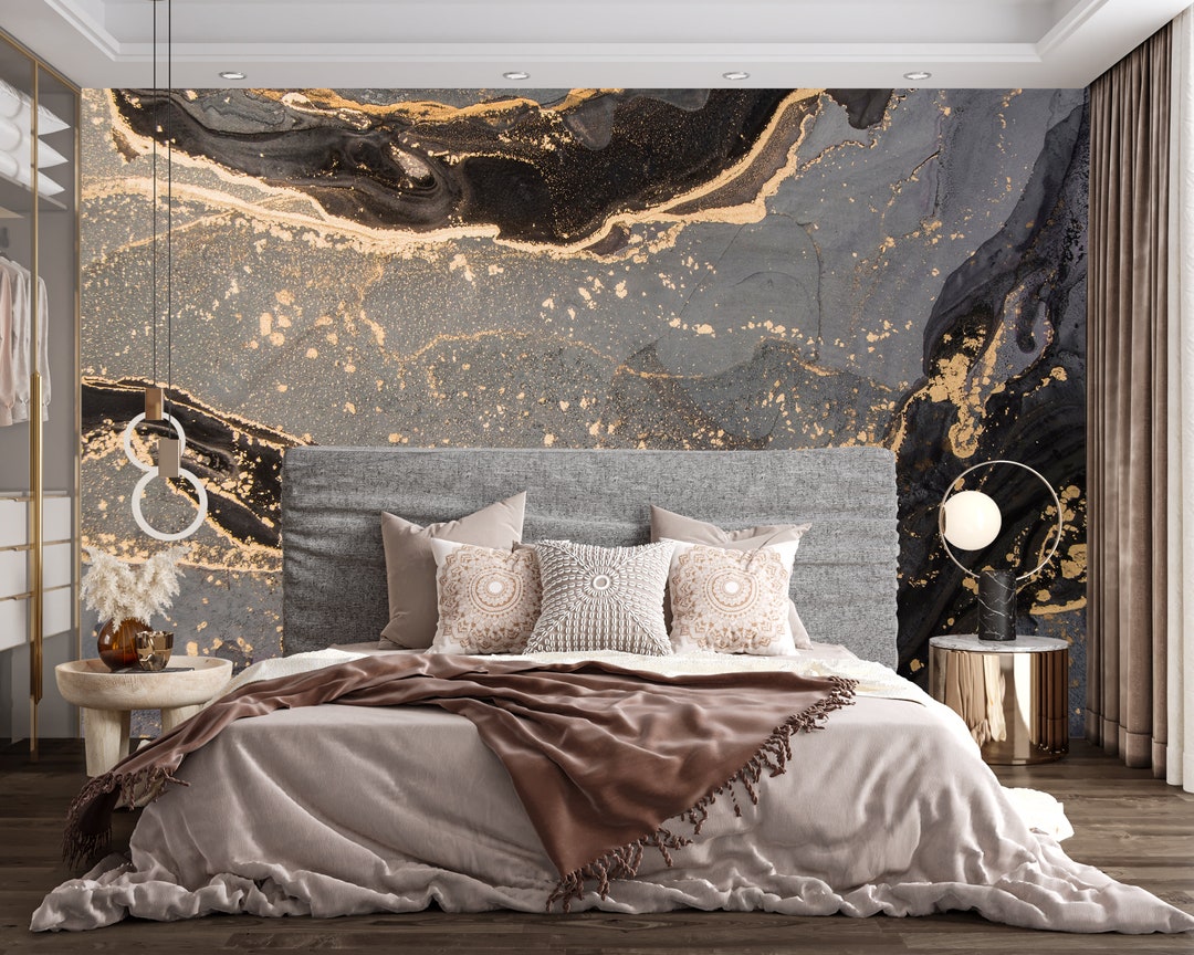 Black and Gold Marble Wall Mural Opulent Peel & Stick Wallpaper ...