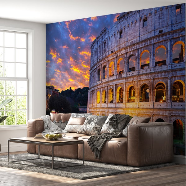 Colosseum Sunrise Mural: Vinyl Decor for Living & Studies - Self-Adhesive, Waterproof and Roman Historical Elegance