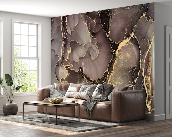 Brown wallpaper living room deals