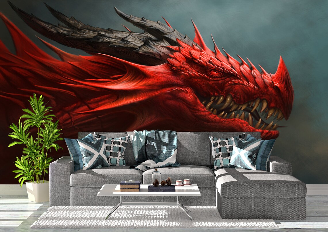 Red Dragon Wall Mural Wallpaper Wall Art Peel & Stick Self - Etsy