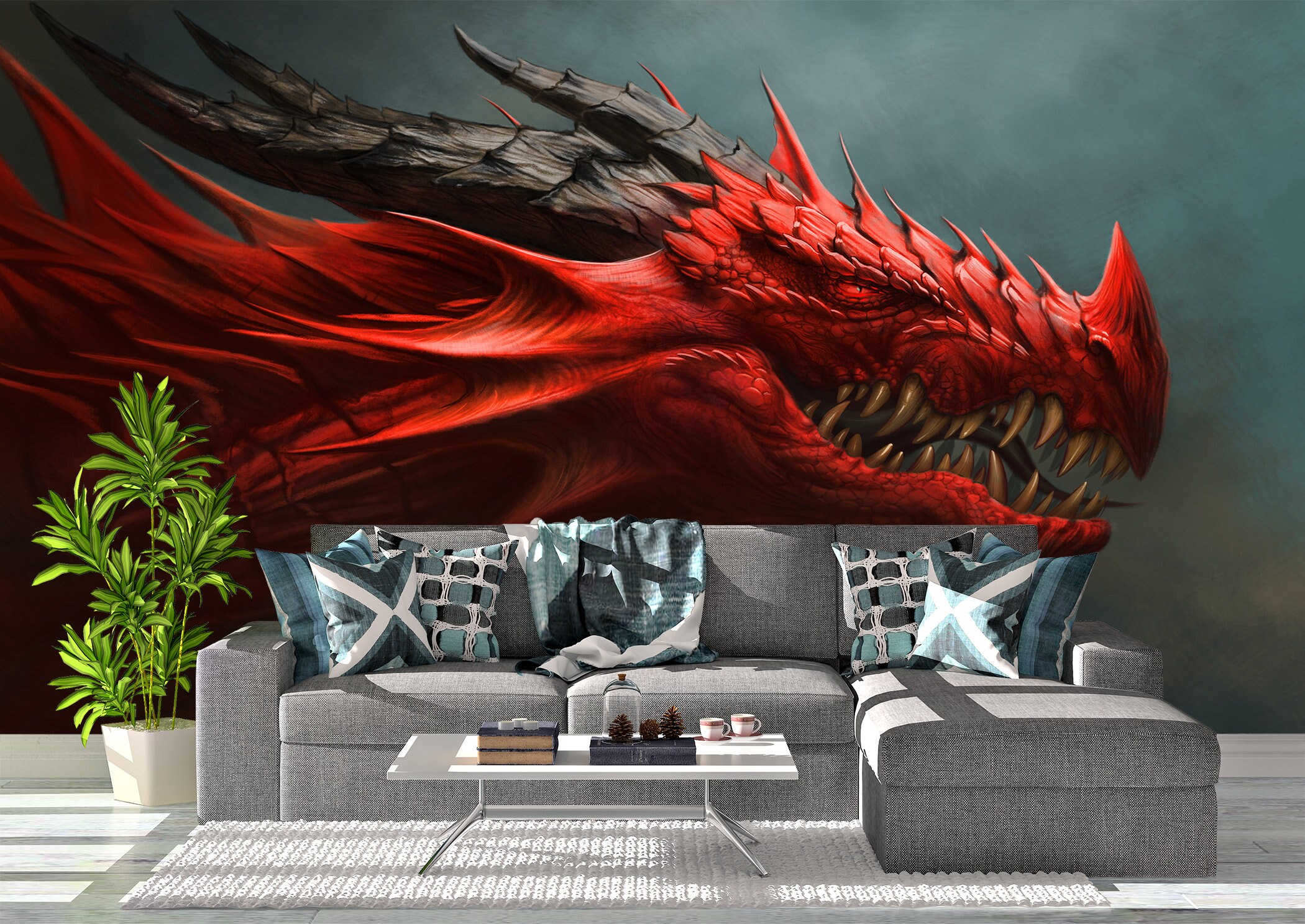 Red Dragon Wall Mural Wallpaper Wall Art Peel & Stick Self Etsy