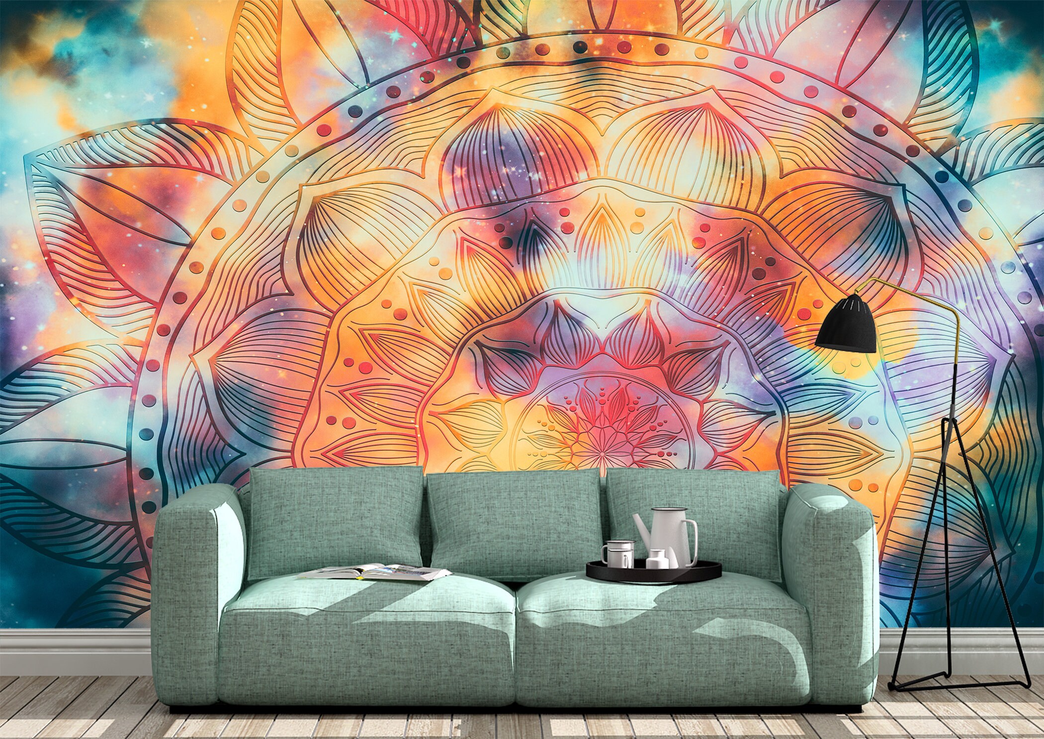Abstract mandala watercolour Wall Mural Photo Wallpaper UV Etsy