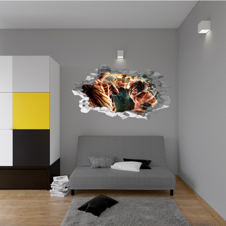 Wall Sticker Attack on Titan Fight 3D Hole in the Wall Effect Etsy