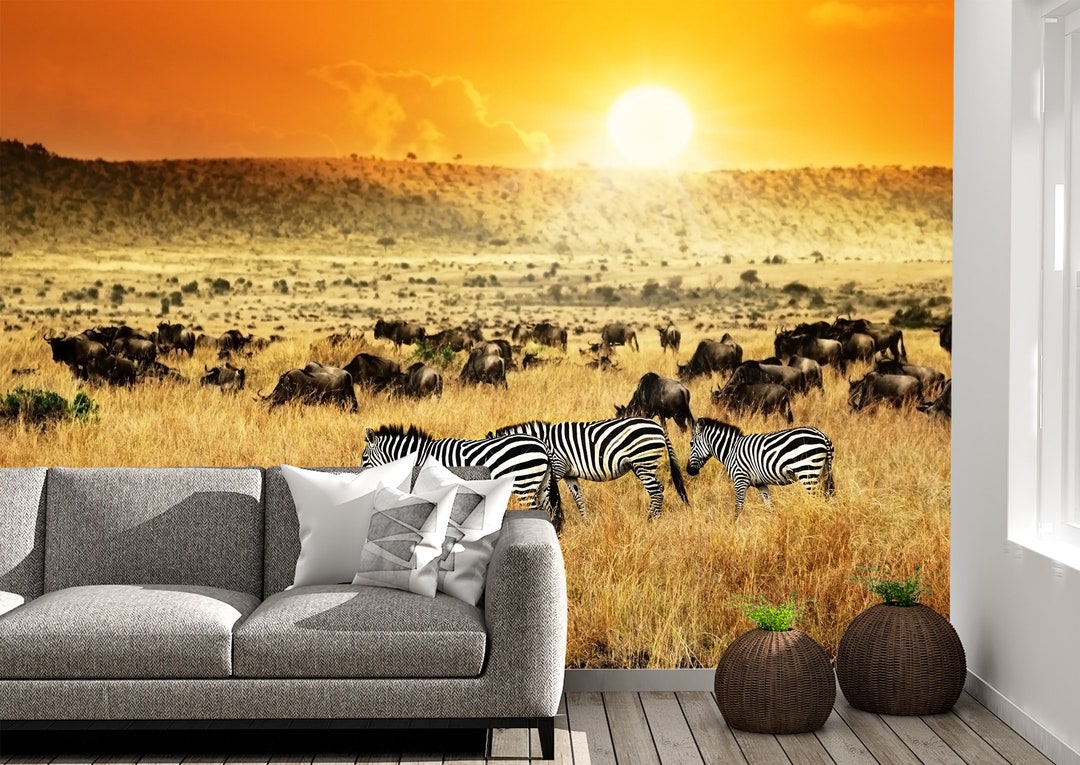 Safari Zebras Wall Mural Wallpaper Wall Art Peel & Stick Self Adhesive