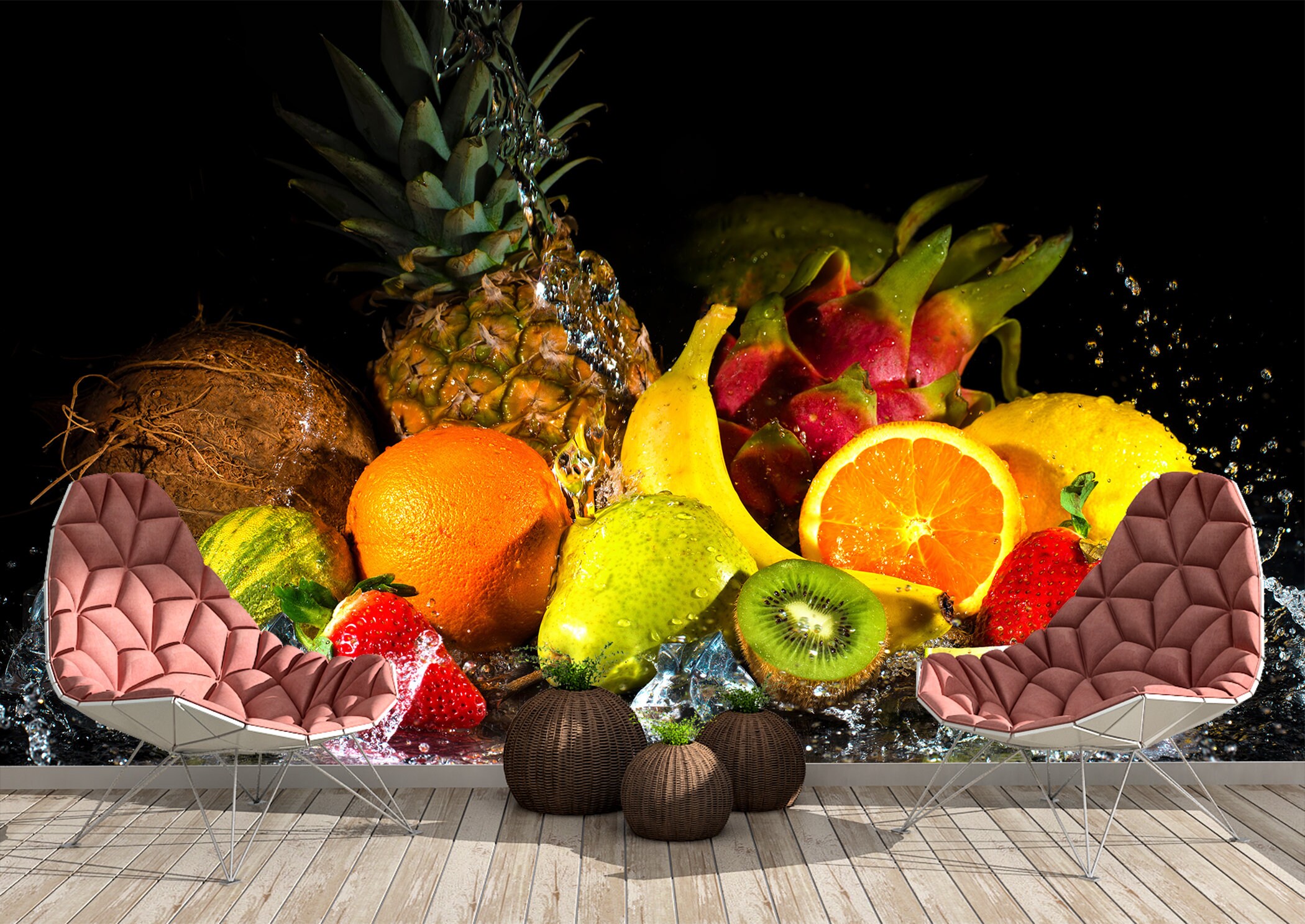 Tropical Fruits Wall Mural Wallpaper Wall Art Peel & Stick Etsy UK