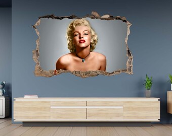 Wall Sticker Marilyn Monroe Theme 3D Hole in The Wall Effect Self Adhesive Art Decal Mural