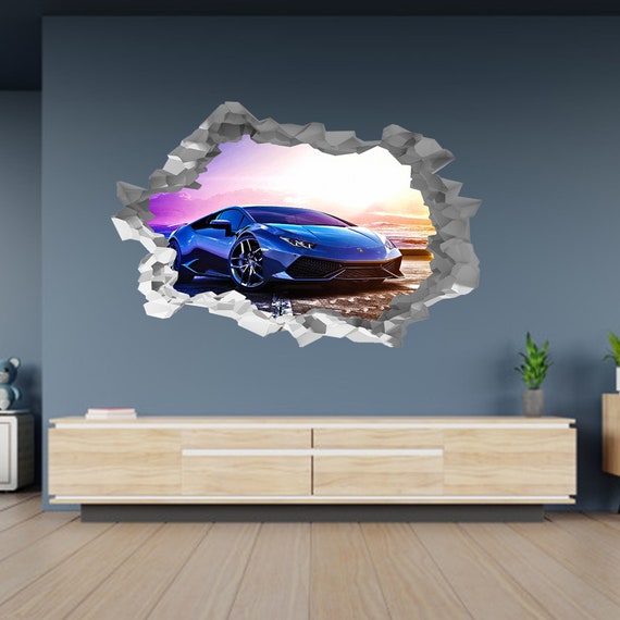 Wall Sticker Lamborghini Aventador Sport Super Car 3D Hole in the Wall  Effect Self Adhesive Decal Art Mural 