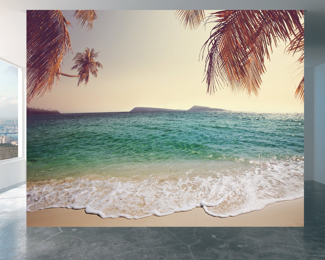 Palm Tree Beach Wall Mural Removable Wallpaper for Living Room and
