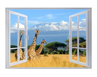 Wall Sticker Three Giraffe Safari 3D Window Effect Self Adhesive Art Decal Mural