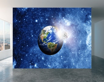Earth From Space Photo Woven Wallpaper Self-Adhesive Wall Mural Art M69 