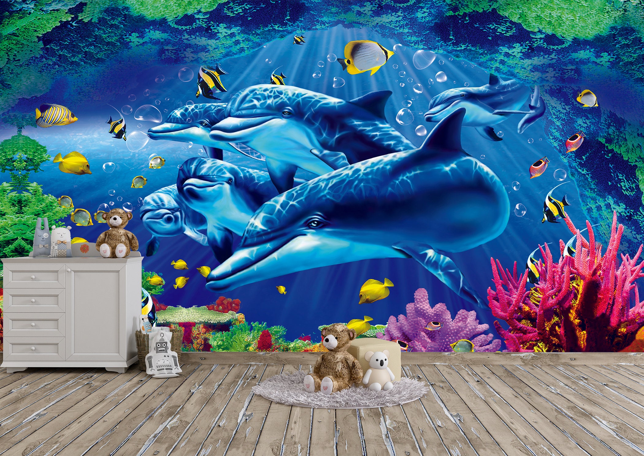 Dolphins & Underwater World Wall Mural Photo Wallpaper UV Etsy