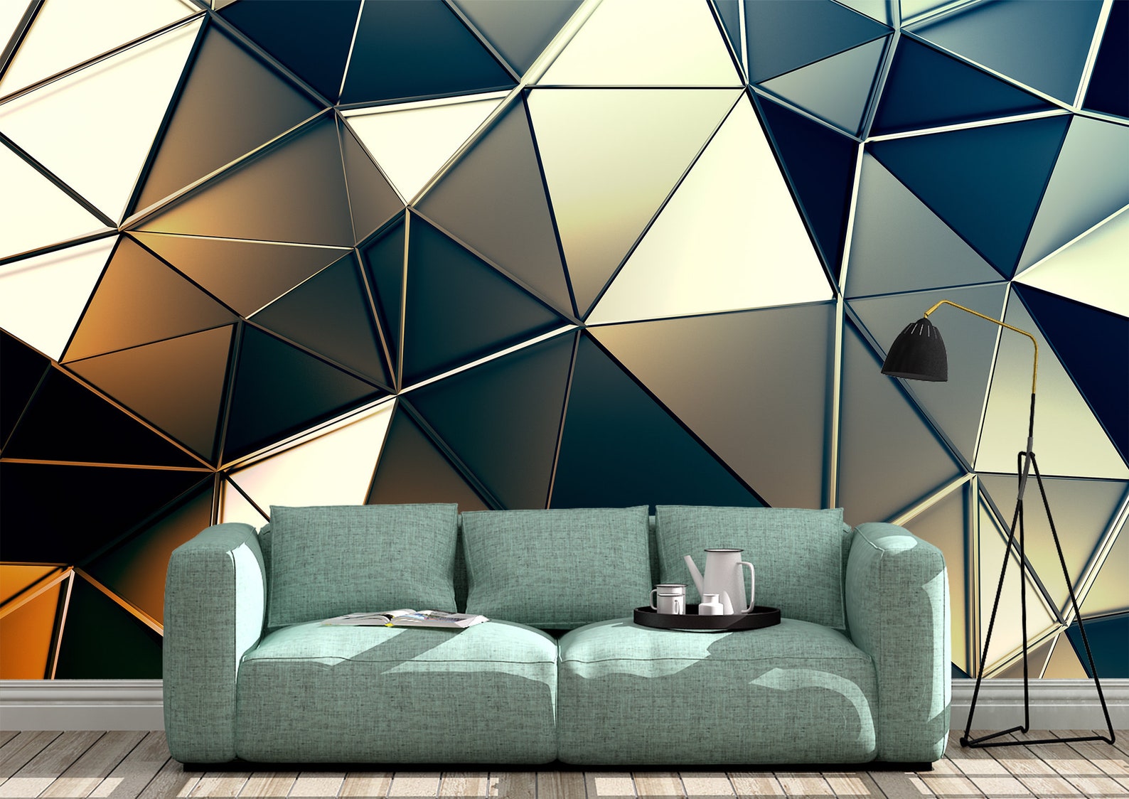 3D Glass Triangles Abstract Wall Mural Photo Wallpaper UV Etsy UK