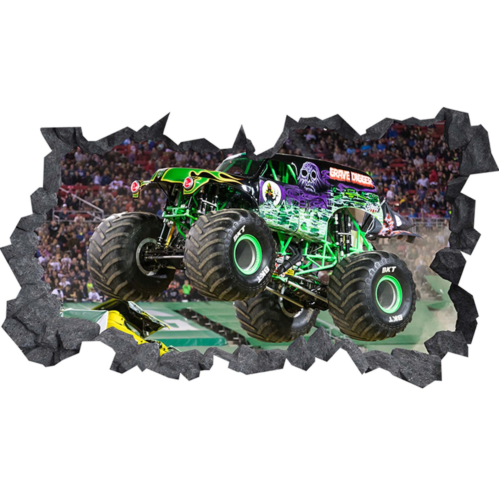 Wall Sticker Green Monster Truck 3D Hole in The Wall Effect C Etsy