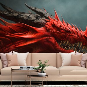 Red Dragon Wall Mural Wallpaper Wall Art Peel & Stick Self Adhesive