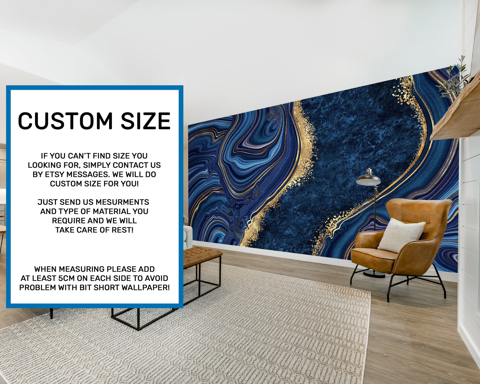 Navy Blue Marble Wallpaper Blue Marble Print Large Wall Etsy