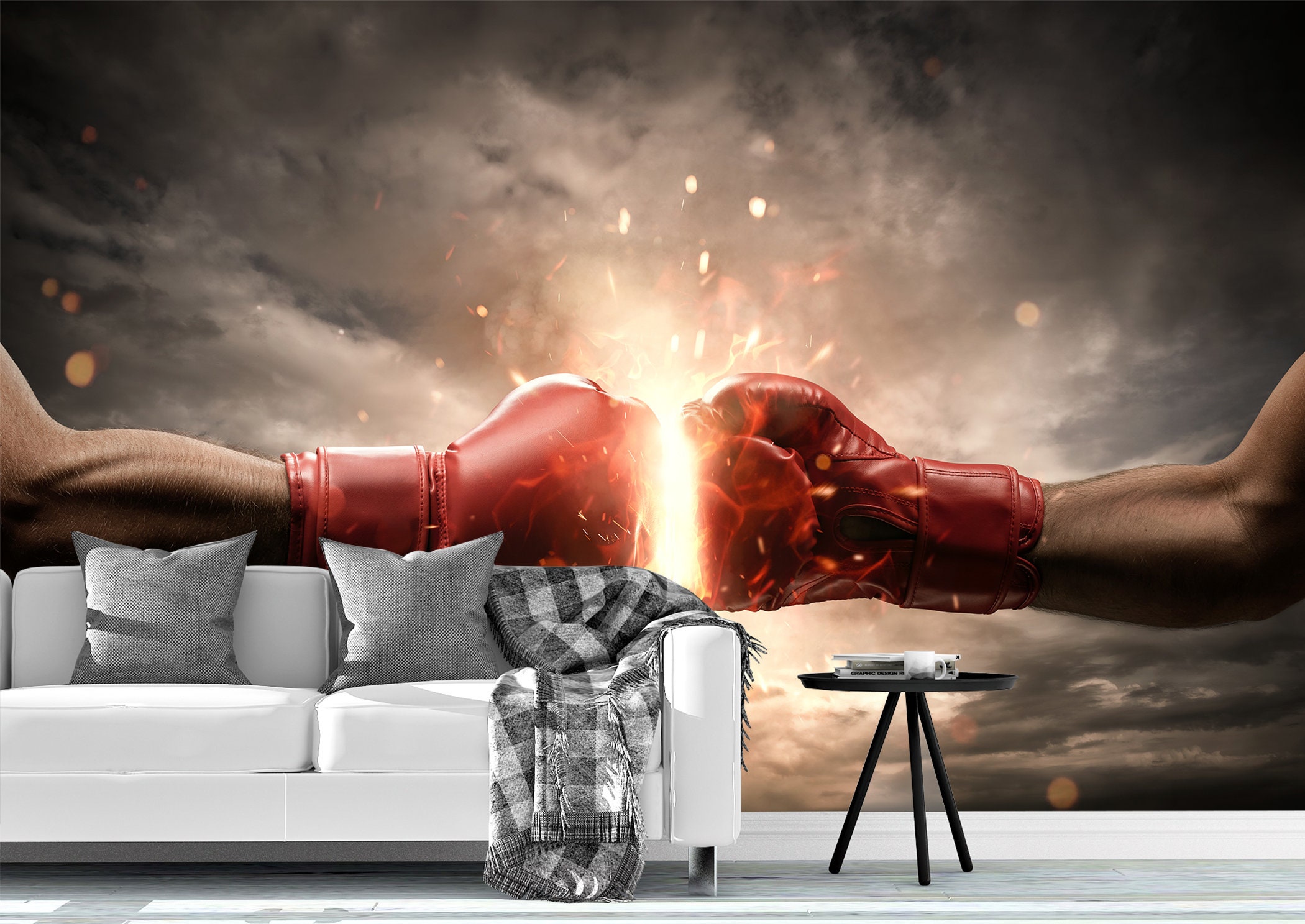 Hit Boxing Gloves with Fire Wall Mural Photo Wallpaper UV | Etsy