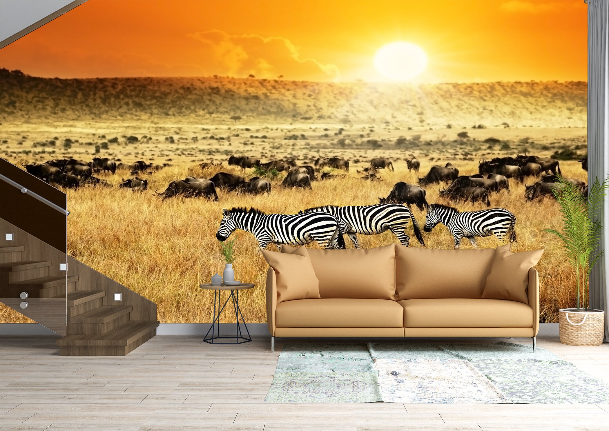 Safari Zebras Wall Mural Wallpaper Wall Art Peel & Stick Self Etsy UK