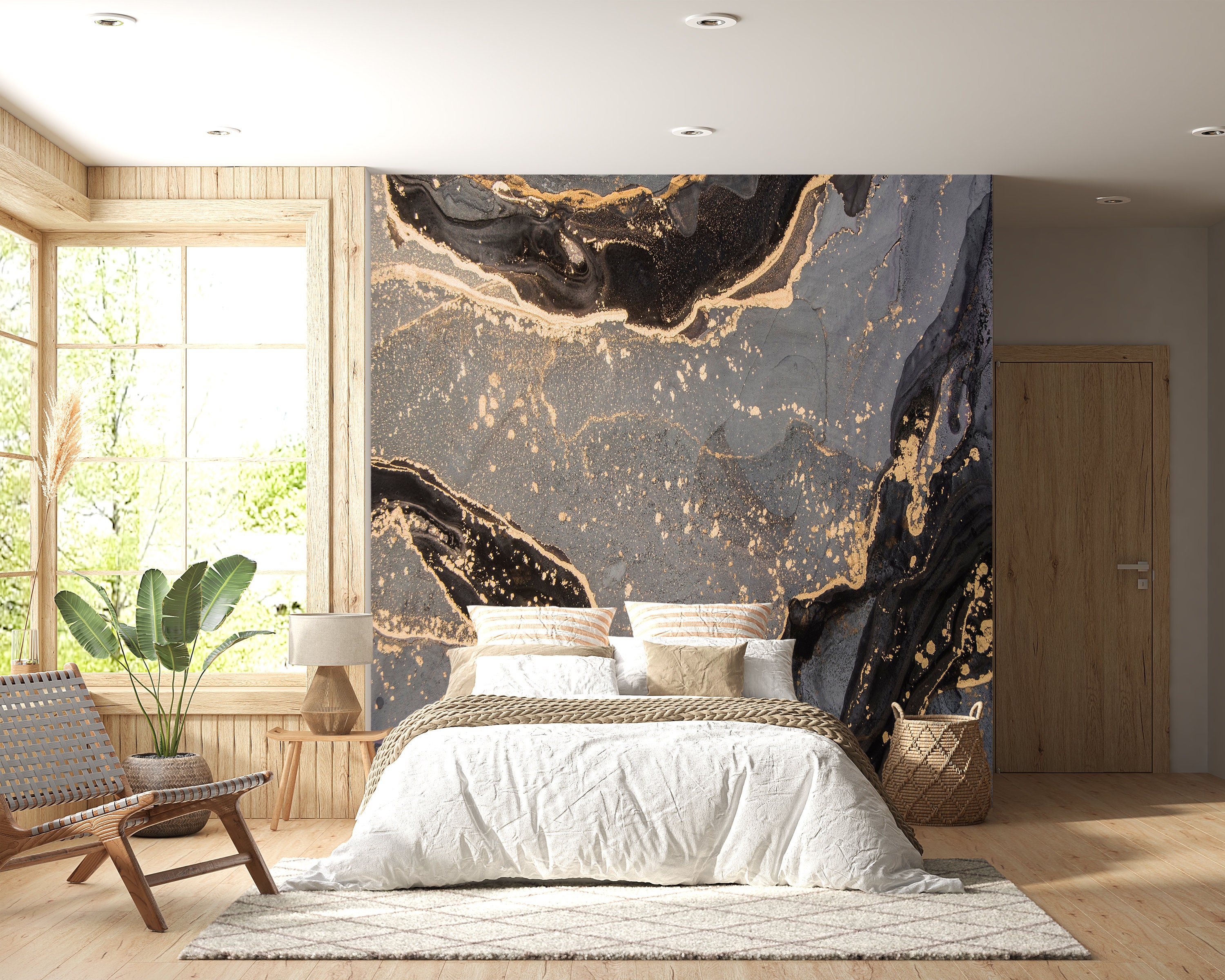 3.12x2.19m Wall mural wallpaper black and gold marble bedroom decoration