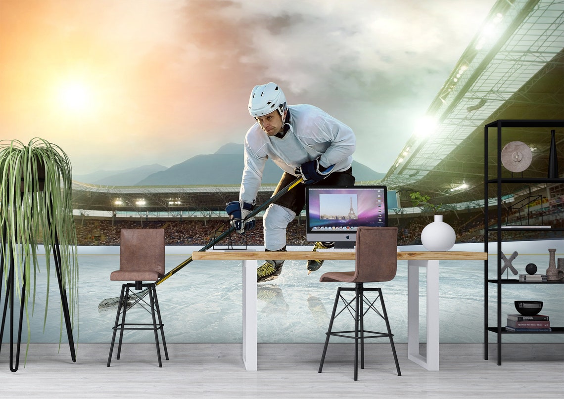 Ice Hockey Player Sport Wall Mural Photo Wallpaper UV Print - Etsy