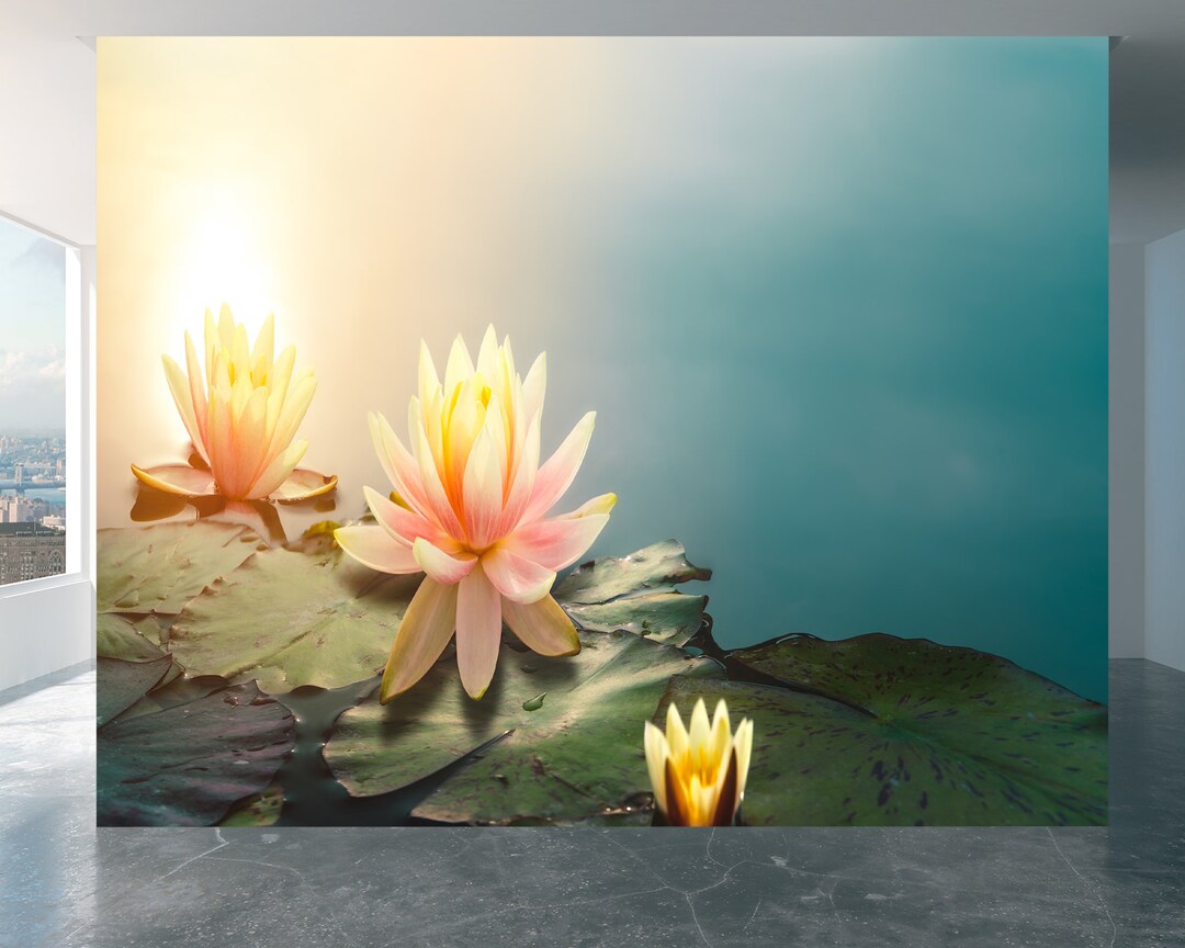 Lotus Flower Wall Mural Peel and Stick, Nature Wallpaper, Home Decor ...