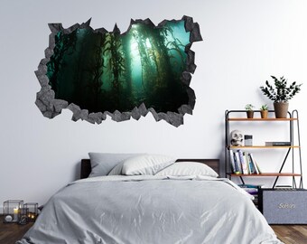 Wall Sticker Underwater Plants Fish Tank 3D Hole in The Wall Effect C Decal Mural