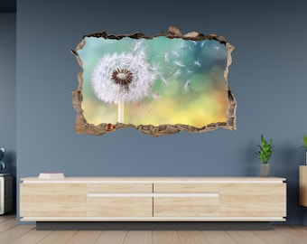 Wall Sticker Dandelion in Nature 3D Hole in The Wall Effect Self Adhesive Decal Art Mural