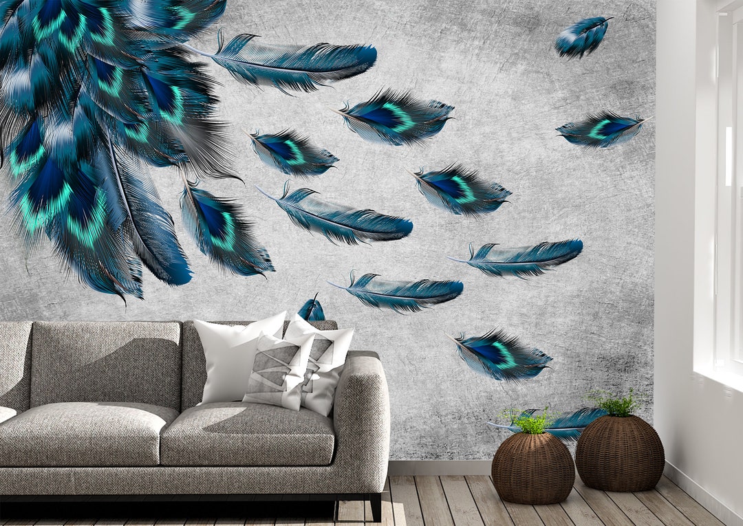 Peel　Feathers　Wallpaper　Etsy　Stick　Wall　Art　Peacock　in　Wall　Buy　Online　Mural　India