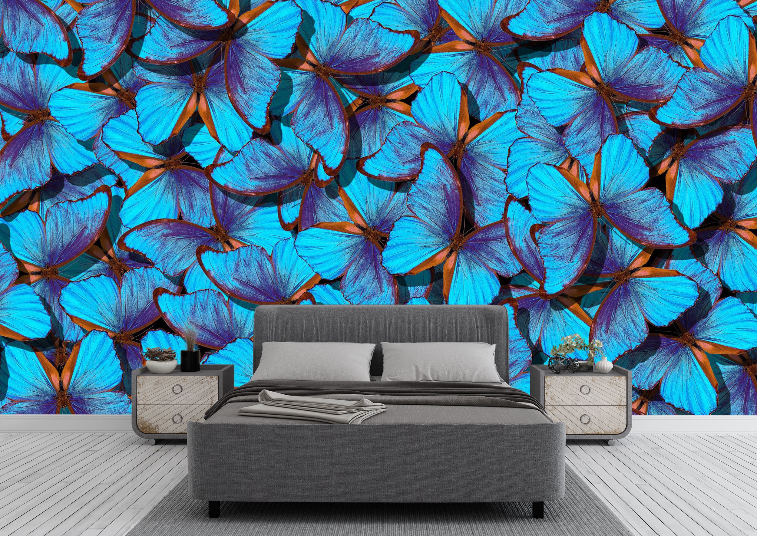 Blue Butterflies Wall Mural Wallpaper Wall Art Peel & Stick | Etsy