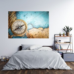 Wall Sticker Vintage Compass on the Map Poster Self Adhesive - Etsy