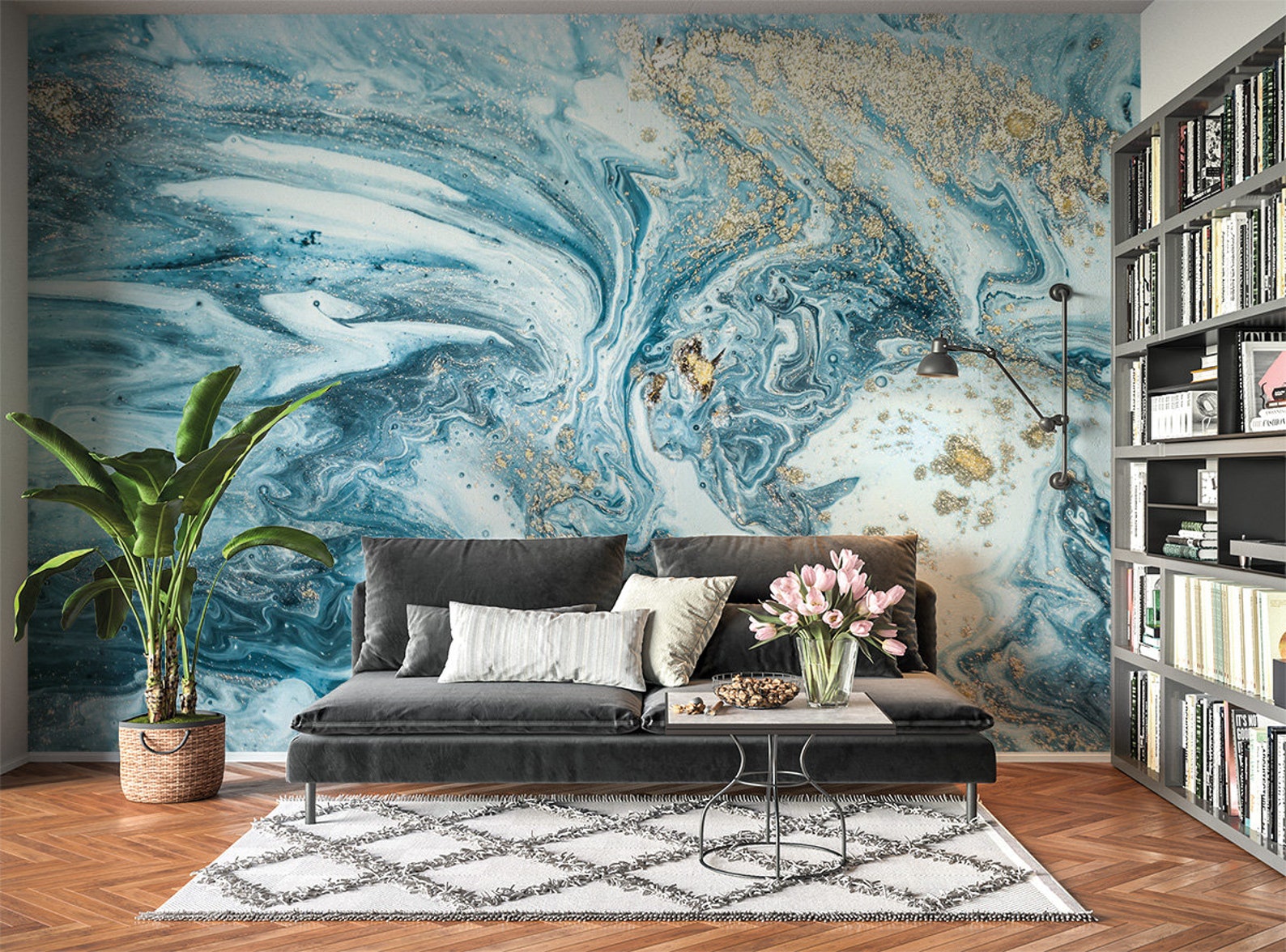 Blue & Gold Marble Effect Wall Mural Photo Wallpaper UV Print Etsy UK