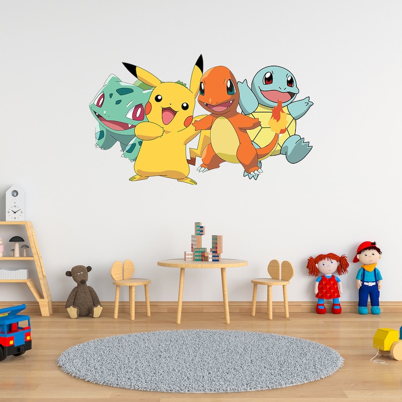 Wall Sticker Pokemon Poster Self Adhesive Wall Art Decal Mural Etsy