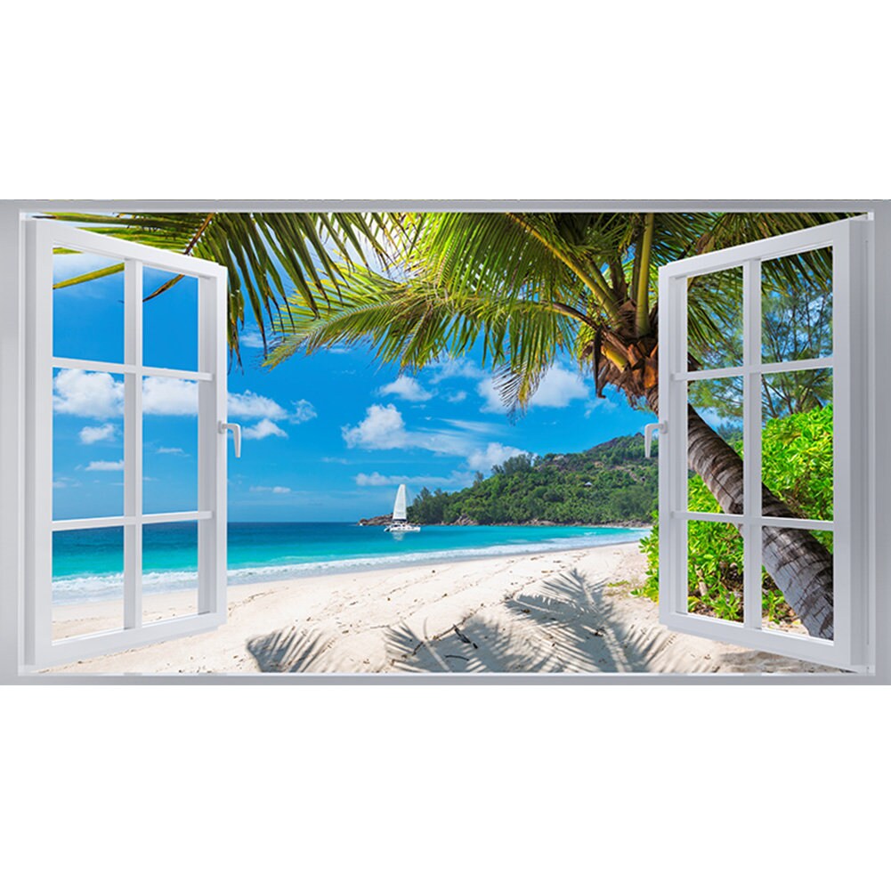 NEW wall art decals tropical beach tree wall vinyl stickers 3d window home W68 NEW wall art decals tropical beach tree wall vinyl stickers 3d window home W68