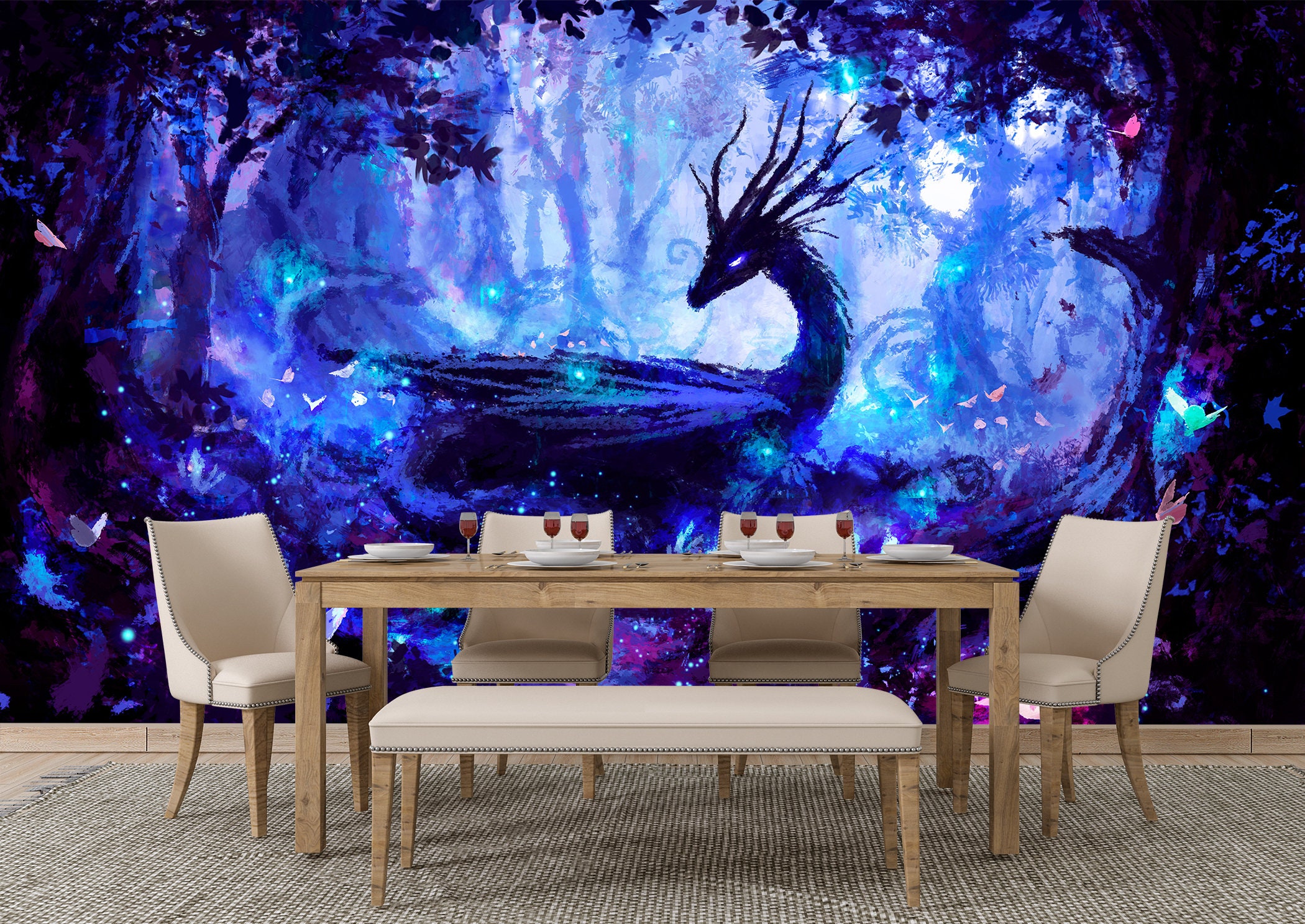 Magic Dragon Wall Mural Wallpaper Wall Art Peel & Stick Self Etsy UK