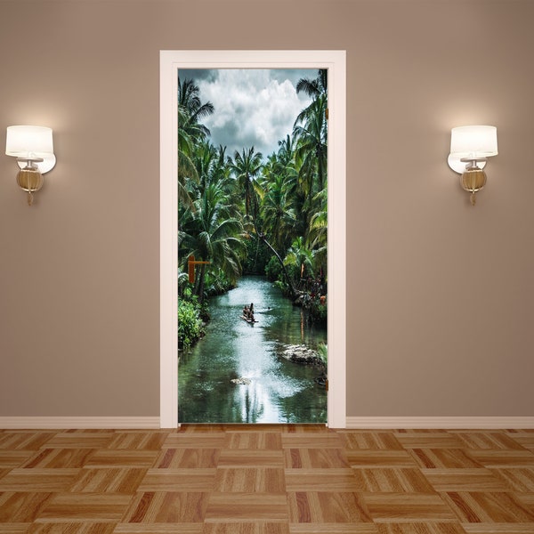 Nature Door Murals Peel and Stick Front Door Decor Door Decor Vinyl Wrap Door Wrap Door Sticker Door Decoration River in Tropical Jungle