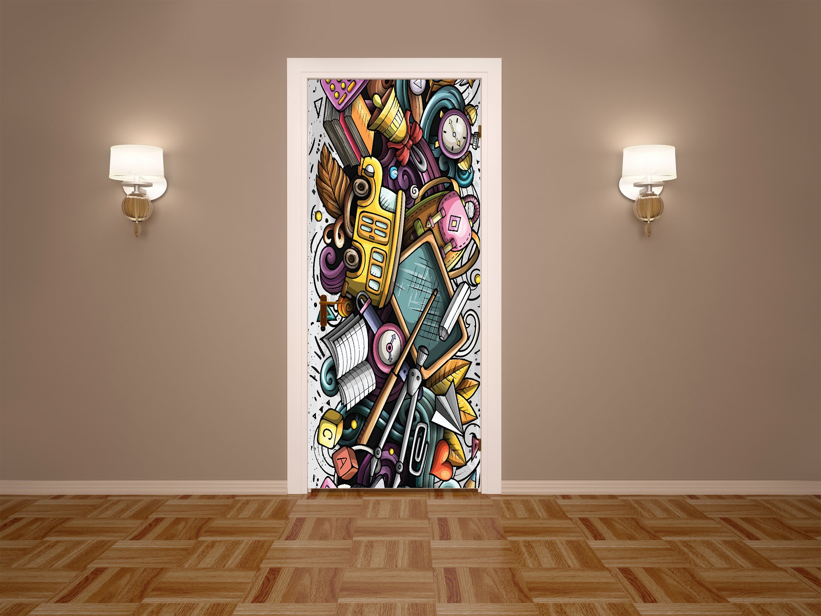 School Collage Graffiti Door Mural Sticker Self Adhesive Door Etsy